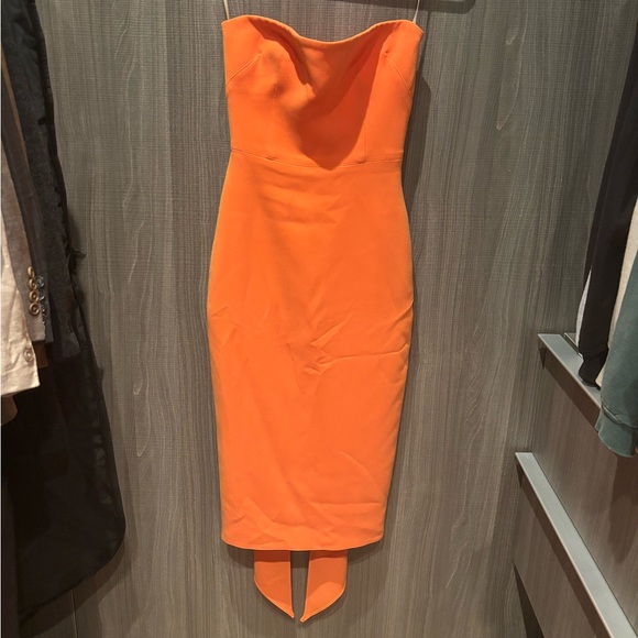 Alex Perry Hall Orange Strapless Crepe Cocktail Midi Dress Draped Gown - Picture 3 of 9